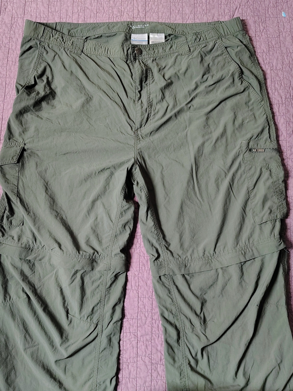 ​Columbia Omni-Shade Convertible Hiking Cargo Pants Mens 44x36 Olive Green Zip